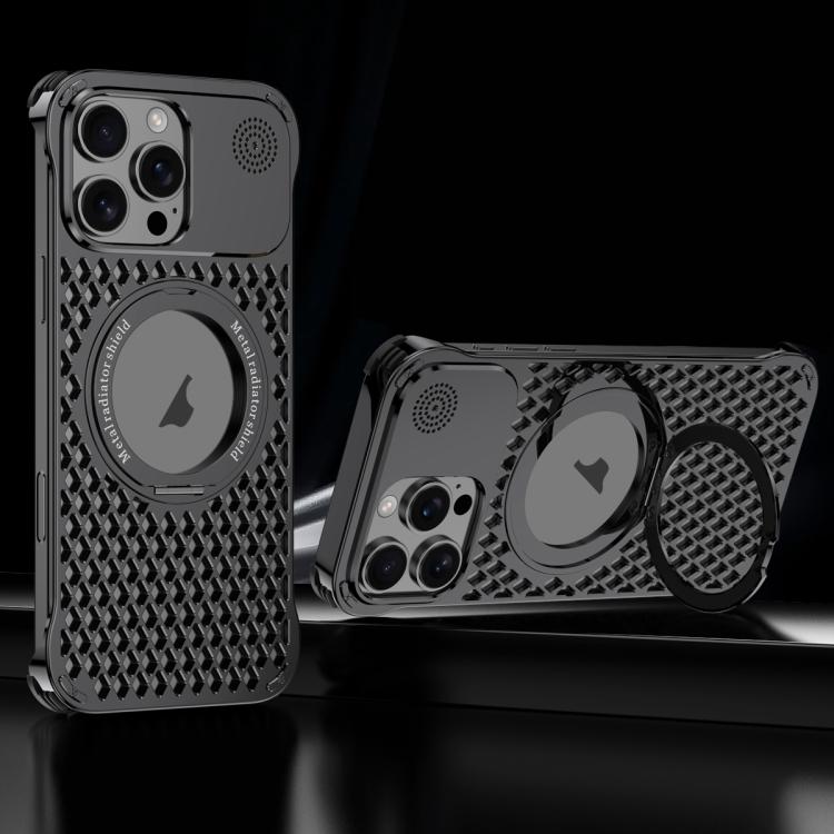 For iPhone 14 Pro R-JUST RJ-64 Aromatherapy Heat Dissipation MagSafe Phone Case with Stand(Black) - free shipping - PMc TechLife - Order now!