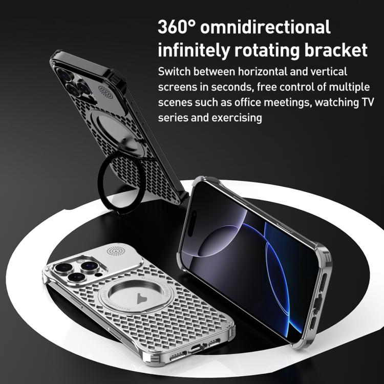 For iPhone 16 Pro Max R-JUST RJ-64 Aromatherapy Heat Dissipation MagSafe Phone Case with Stand(Black) - free shipping - PMc TechLife - Order now!