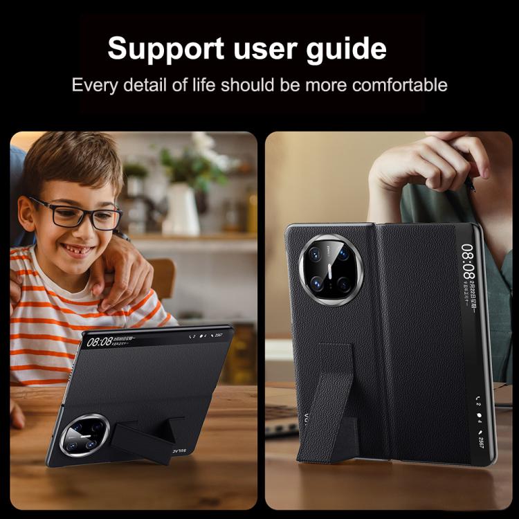 For Huawei Mate X6 SULADA Smart Series Wristband Holder Smart View Window Genuine Leather Phone Case(Black) - Huawei Cases by SULADA | Online Shopping South Africa | PMC TechLife | Buy Now Pay Later Mobicred
