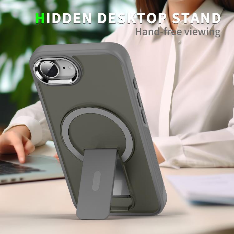 For iPhone 16e Acrylic Hybrid TPU MagSafe Holder Phone Case(Transparent Black) - iPhone 16e Cases by PMC TechLife | Online Shopping South Africa | PMC TechLife | Buy Now Pay Later Mobicred