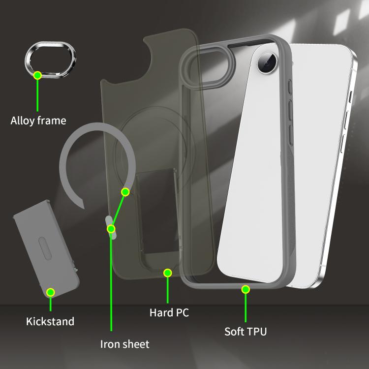 For iPhone 16e Acrylic Hybrid TPU MagSafe Holder Phone Case(Transparent Black) - iPhone 16e Cases by PMC TechLife | Online Shopping South Africa | PMC TechLife | Buy Now Pay Later Mobicred