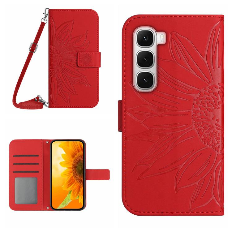 For Infinix Hot 60 Pro+ 4G Skin Feel Sun Flower Embossed Flip Leather Phone Case with Lanyard(Red) - free shipping - PMC TechLife - Order now!