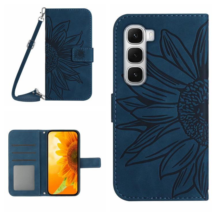 For Infinix Hot 60 Pro+ 4G Skin Feel Sun Flower Embossed Flip Leather Phone Case with Lanyard(Inky Blue) - free shipping - PMC TechLife - Order now!