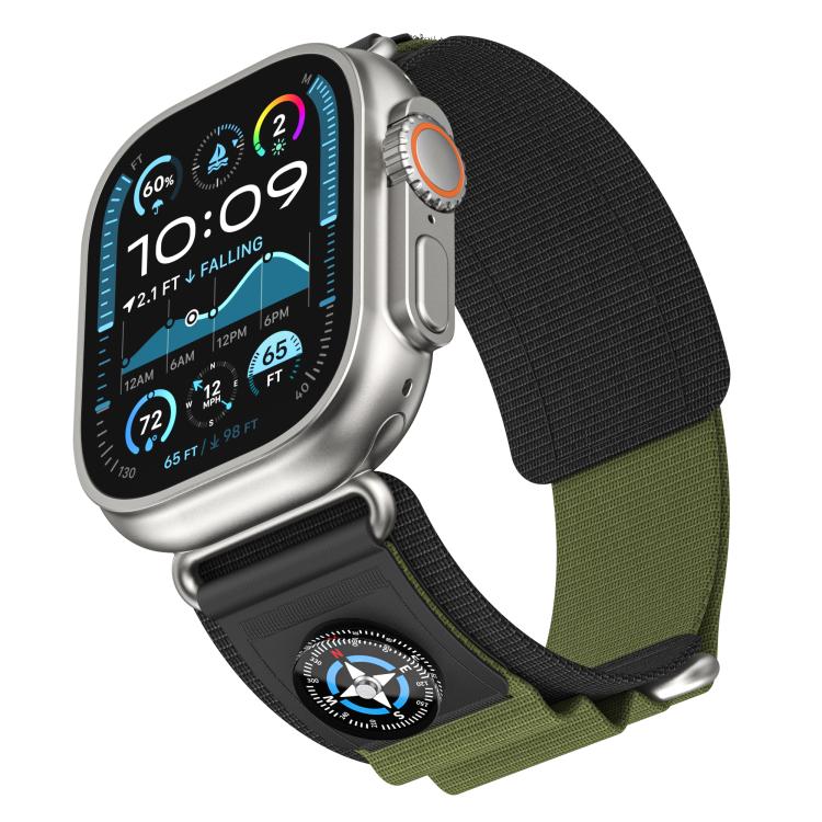 For Apple Watch 46mm / 49mm / 45mm / 44mm Kalebol Compass Nylon Loop Watch Strap(Black Army Green) - free shipping - PMc TechLife - Order now!