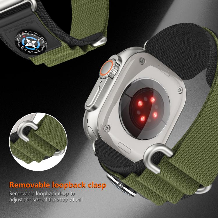 For Apple Watch 46mm / 49mm / 45mm / 44mm Kalebol Compass Nylon Loop Watch Strap(Black Army Green) - free shipping - PMc TechLife - Order now!