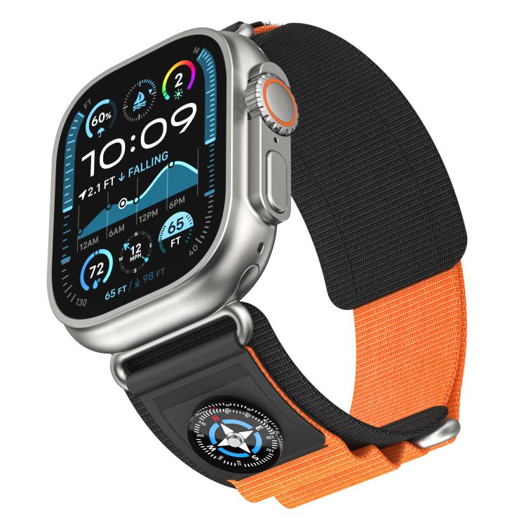 For Apple Watch 42mm / 41mm / 40mm / 38mm Kalebol Compass Nylon Loop Watch Strap(Black Orange) - free shipping - PMc TechLife - Order now!
