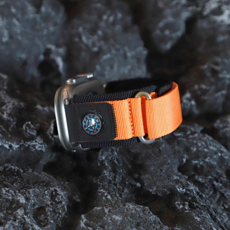 For Apple Watch 42mm / 41mm / 40mm / 38mm Kalebol Compass Nylon Loop Watch Strap(Black Orange) - free shipping - PMc TechLife - Order now!