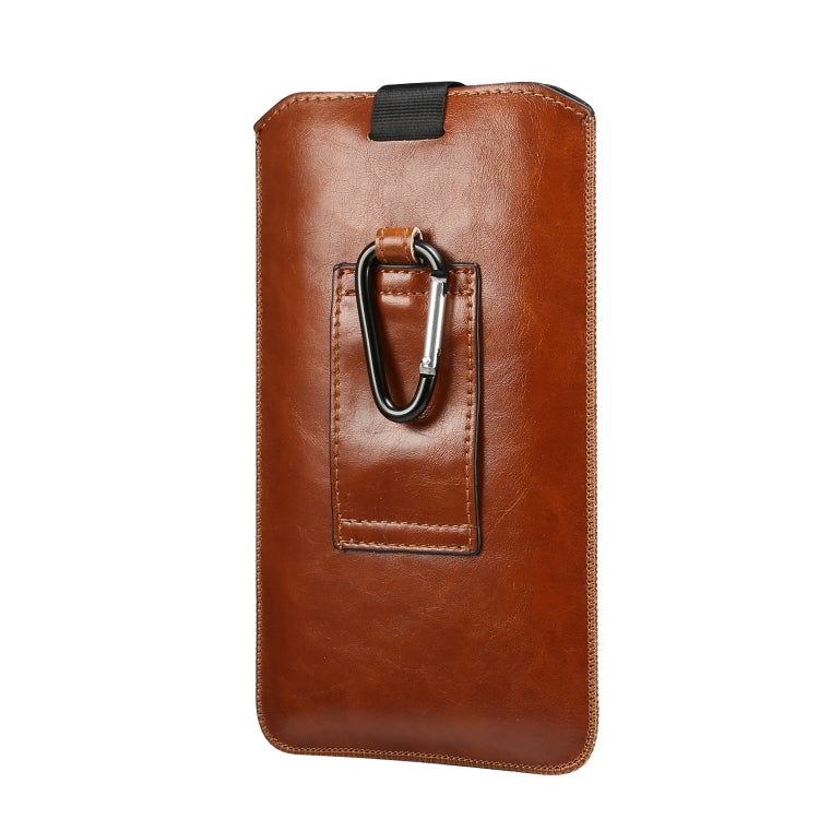 Ultra-thin Simple Drawstring  Horizontal Plate Hanging Waist Phone Waist Pack Leather Case, Suitable for 6.7-6.9 inch Smartphones(Coffee) - Universal Leather Case by PMC Jewellery | Online Shopping South Africa | PMC Jewellery | Buy Now Pay Later Mobicred