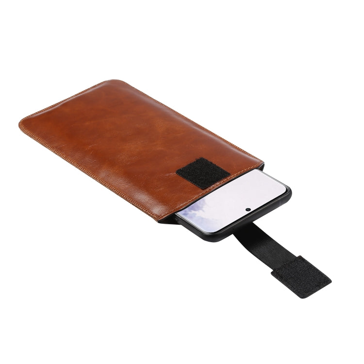 Ultra-thin Simple Drawstring  Horizontal Plate Hanging Waist Phone Waist Pack Leather Case, Suitable for 6.7-6.9 inch Smartphones(Coffee) - Universal Leather Case by PMC Jewellery | Online Shopping South Africa | PMC Jewellery | Buy Now Pay Later Mobicred