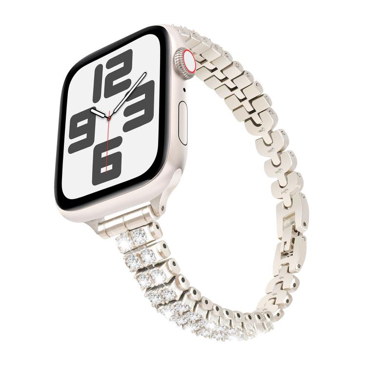 For Apple Watch 46mm / 49mm / 45mm / 44mm Slim Train Section Diamond Metal Watch Band(Starlight) - free shipping - PMc TechLife - Order now!