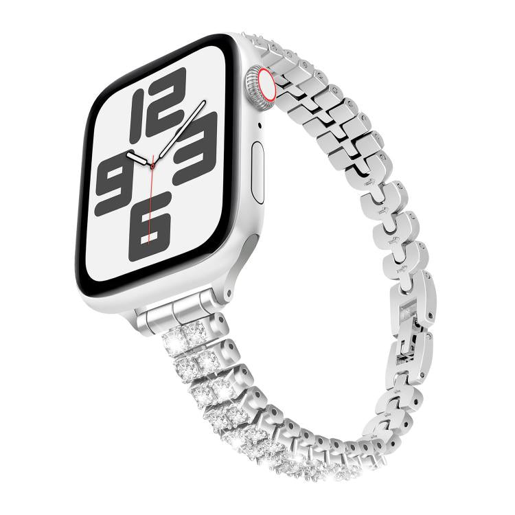 For Apple Watch 46mm / 49mm / 45mm / 44mm Slim Train Section Diamond Metal Watch Band(Silver) - free shipping - PMc TechLife - Order now!