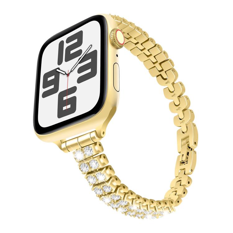 For Apple Watch 42mm / 41mm / 40mm / 38mm Slim Train Section Diamond Metal Watch Band(Gold) - free shipping - PMc TechLife - Order now!
