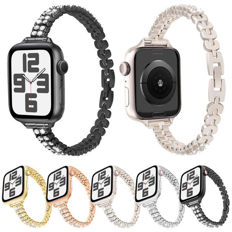 For Apple Watch 42mm / 41mm / 40mm / 38mm Slim Train Section Diamond Metal Watch Band(Gold) - free shipping - PMc TechLife - Order now!
