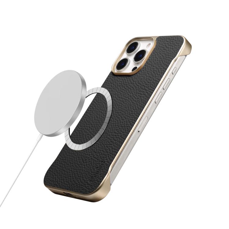For iPhone 14 / 13 Denior A20 Genuine Leather Litchi Texture MagSafe Frameless Phone Case(Black) - free shipping - PMc TechLife - Order now!