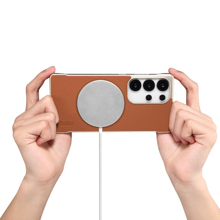 For Samsung Galaxy S25 Ultra 5G Denior A20 Genuine Leather Litchi Texture MagSafe Frameless Phone Case(Brown) - free shipping - PMc TechLife - Order now!