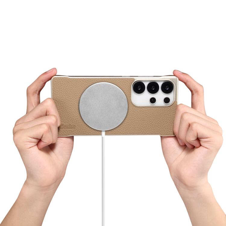 For Samsung Galaxy S25 Ultra 5G Denior A20 Genuine Leather Litchi Texture MagSafe Frameless Phone Case(Khaki) - free shipping - PMc TechLife - Order now!