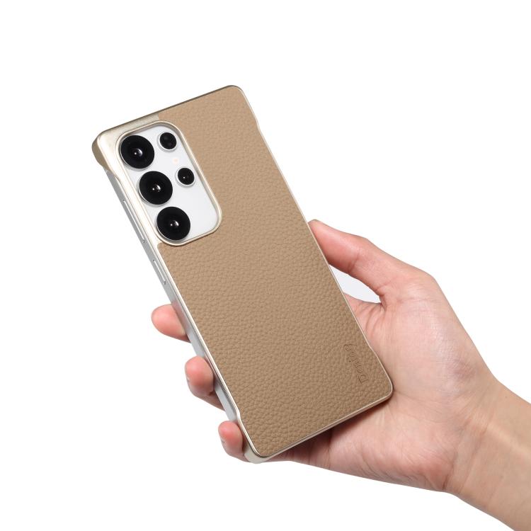 For Samsung Galaxy S25 Ultra 5G Denior A20 Genuine Leather Litchi Texture MagSafe Frameless Phone Case(Khaki) - free shipping - PMc TechLife - Order now!