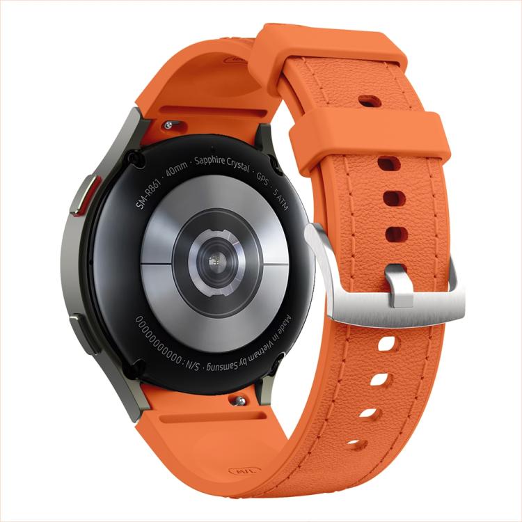 For Samsung Galaxy Watch 7 / 6 / 5 / 4 Silver Pin Buckle Leather Silicone Watch Band(Orange) - free shipping - PMC TechLife - Order now!