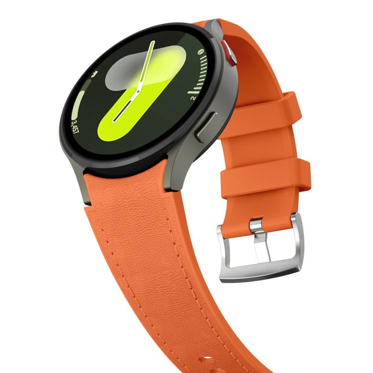 For Samsung Galaxy Watch 7 / 6 / 5 / 4 Silver Pin Buckle Leather Silicone Watch Band(Orange) - free shipping - PMC TechLife - Order now!