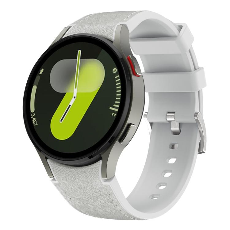 For Samsung Galaxy Watch 7 / 6 / 5 / 4 Silver Pin Buckle Leather Silicone Watch Band(Light Grey) - free shipping - PMC TechLife - Order now!
