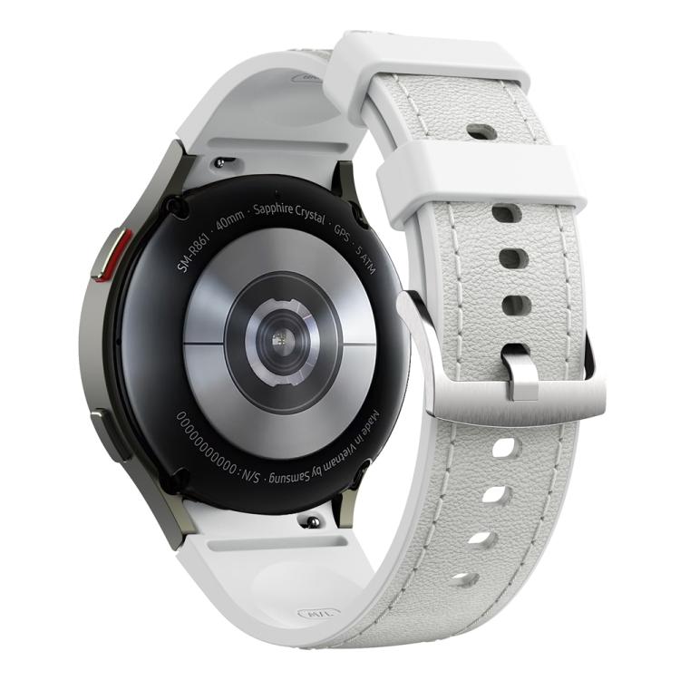 For Samsung Galaxy Watch 7 / 6 / 5 / 4 Silver Pin Buckle Leather Silicone Watch Band(Light Grey) - free shipping - PMC TechLife - Order now!