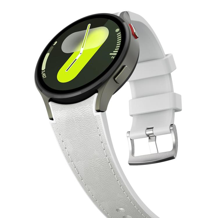 For Samsung Galaxy Watch 7 / 6 / 5 / 4 Silver Pin Buckle Leather Silicone Watch Band(Light Grey) - free shipping - PMC TechLife - Order now!
