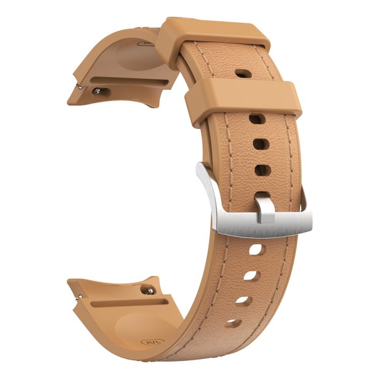 For Samsung Galaxy Watch 7 / 6 / 5 / 4 Silver Pin Buckle Leather Silicone Watch Band(Light Brown) - free shipping - PMC TechLife - Order now!
