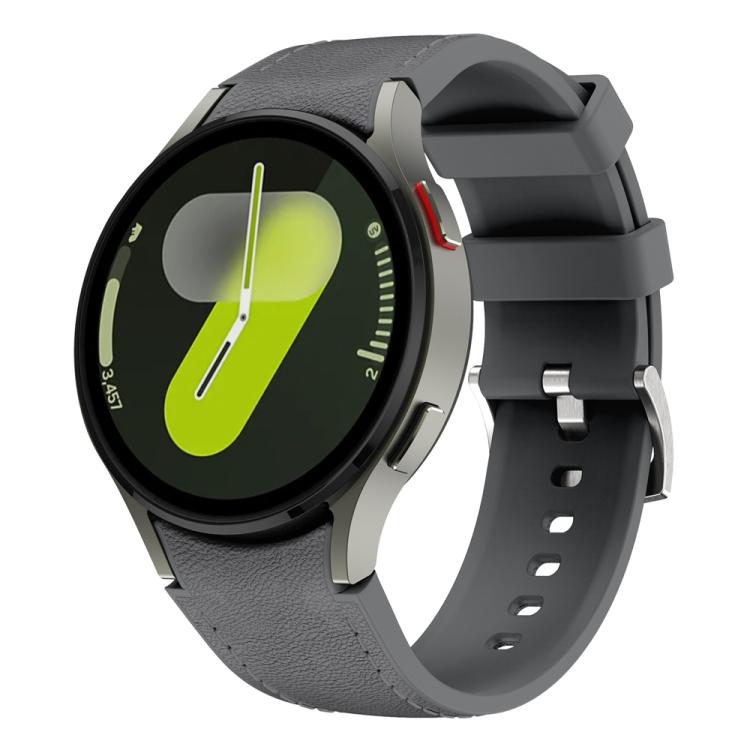 For Samsung Galaxy Watch 7 / 6 / 5 / 4 Silver Pin Buckle Leather Silicone Watch Band(Dark Grey) - free shipping - PMC TechLife - Order now!