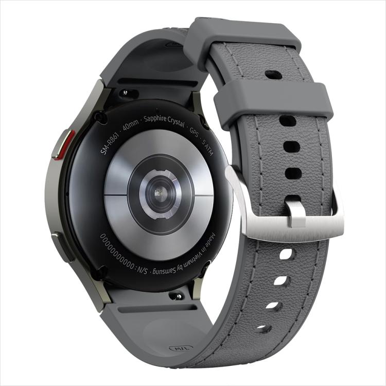 For Samsung Galaxy Watch 7 / 6 / 5 / 4 Silver Pin Buckle Leather Silicone Watch Band(Dark Grey) - free shipping - PMC TechLife - Order now!