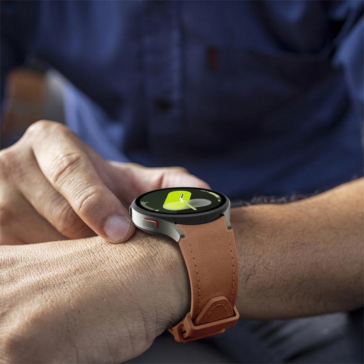 For Samsung Galaxy Watch 7 / 6 / 5 / 4 Silver Pin Buckle Leather Silicone Watch Band(Dark Brown) - free shipping - PMC TechLife - Order now!