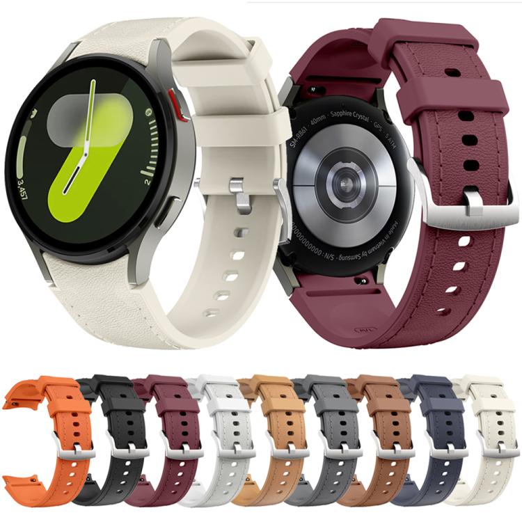 For Samsung Galaxy Watch 7 / 6 / 5 / 4 Silver Pin Buckle Leather Silicone Watch Band(Black) - free shipping - PMC TechLife - Order now!