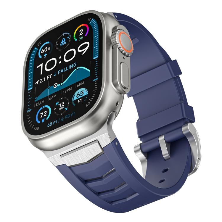 For Apple Watch Ultra / Ultra 2 49mm Stainless Steel Buckle Fluororubber Watch Band(Blue Silver) - free shipping - PMC TechLife - Order now!
