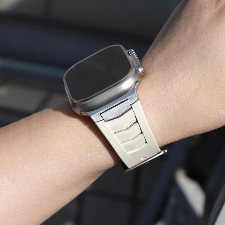 For Apple Watch Ultra / Ultra 2 49mm Stainless Steel Buckle Fluororubber Watch Band(Starlight Silver) - free shipping - PMC TechLife - Order now!