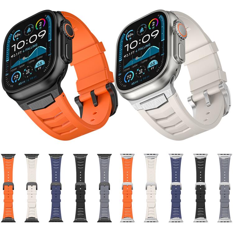 For Apple Watch Ultra / Ultra 2 49mm Stainless Steel Buckle Fluororubber Watch Band(Blue Silver) - free shipping - PMC TechLife - Order now!