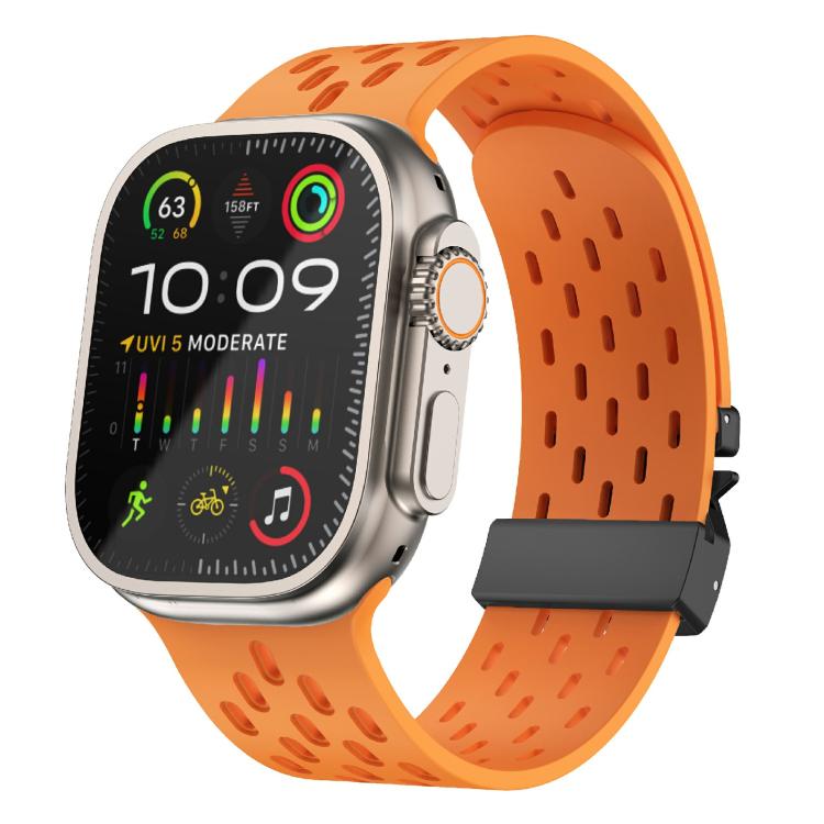 For Apple Watch 46mm / 49mm / 45mm / 44mm Kalebol Mesh Umbrella Buckle Silicone Watch Strap(Orange) - free shipping - PMC TechLife - Order now!