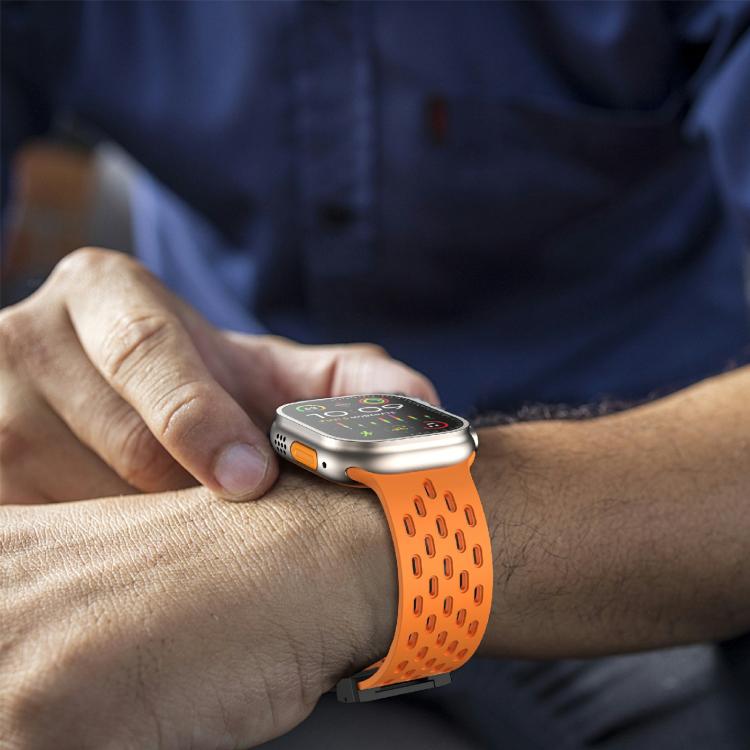 For Apple Watch 46mm / 49mm / 45mm / 44mm Kalebol Mesh Umbrella Buckle Silicone Watch Strap(Orange) - free shipping - PMC TechLife - Order now!