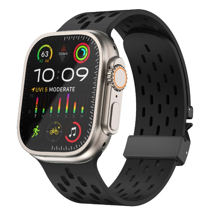For Apple Watch 46mm / 49mm / 45mm / 44mm Kalebol Mesh Umbrella Buckle Silicone Watch Strap(Black) - Watch Bands by Kalebol | Online Shopping South Africa | PMC TechLife | Buy Now Pay Later Mobicred