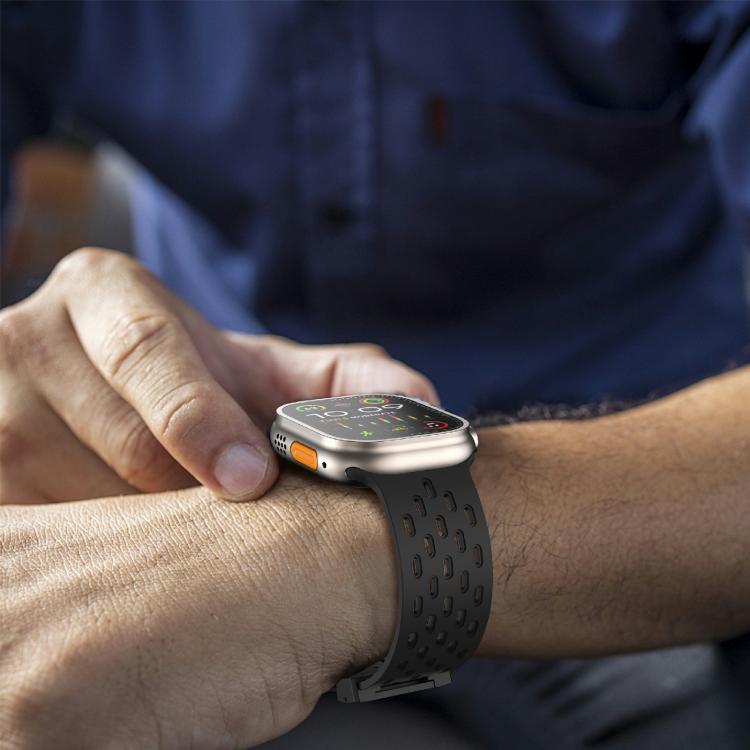 For Apple Watch 46mm / 49mm / 45mm / 44mm Kalebol Mesh Umbrella Buckle Silicone Watch Strap(Black) - Watch Bands by Kalebol | Online Shopping South Africa | PMC TechLife | Buy Now Pay Later Mobicred