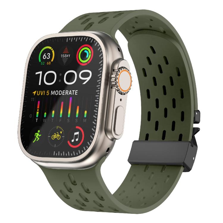 For Apple Watch 46mm / 49mm / 45mm / 44mm Kalebol Mesh Umbrella Buckle Silicone Watch Strap(Army Green) - Watch Bands by Kalebol | Online Shopping South Africa | PMC TechLife | Buy Now Pay Later Mobicred