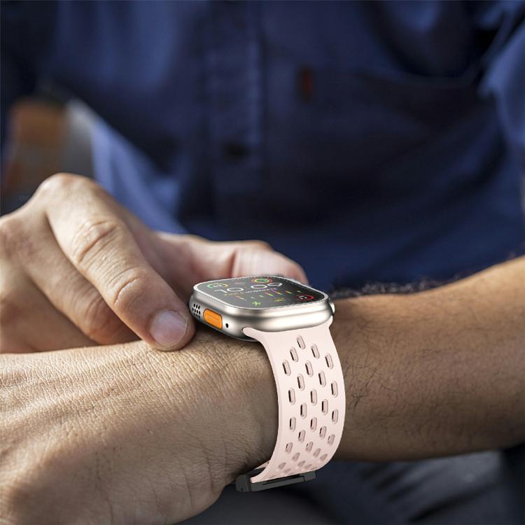 For Apple Watch 46mm / 49mm / 45mm / 44mm Kalebol Mesh Umbrella Buckle Silicone Watch Strap(Sand Pink) - Watch Bands by Kalebol | Online Shopping South Africa | PMC TechLife | Buy Now Pay Later Mobicred