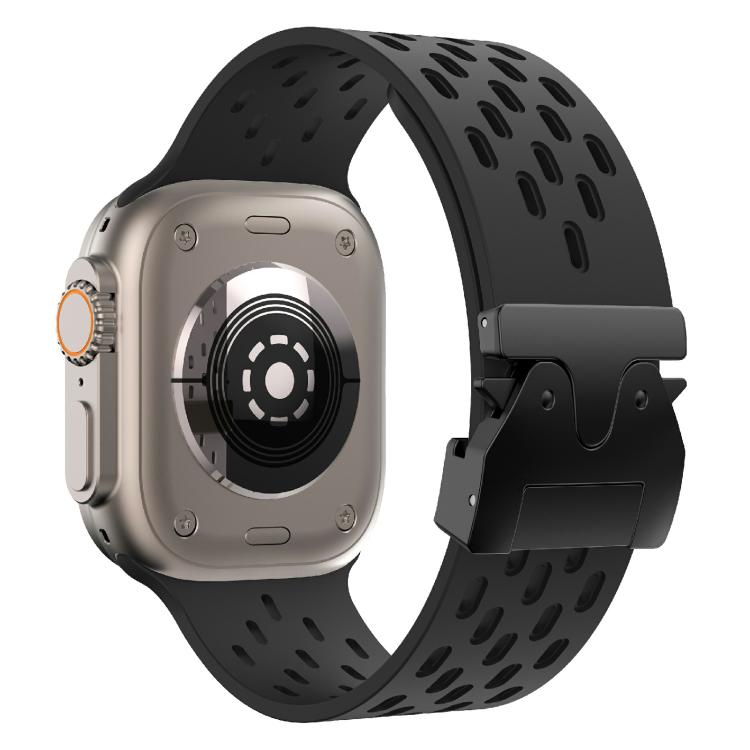 For Apple Watch 42mm / 41mm / 40mm / 38mm Kalebol Mesh Umbrella Buckle Silicone Watch Strap(Black) - free shipping - PMC TechLife - Order now!
