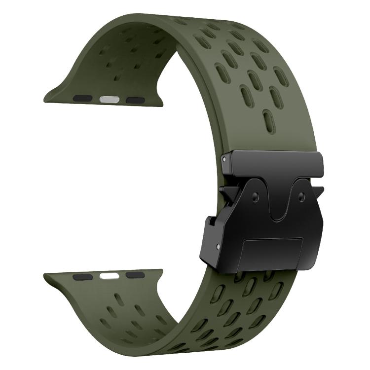 For Apple Watch 42mm / 41mm / 40mm / 38mm Kalebol Mesh Umbrella Buckle Silicone Watch Strap(Army Green) - Watch Bands by Kalebol | Online Shopping South Africa | PMC TechLife | Buy Now Pay Later Mobicred