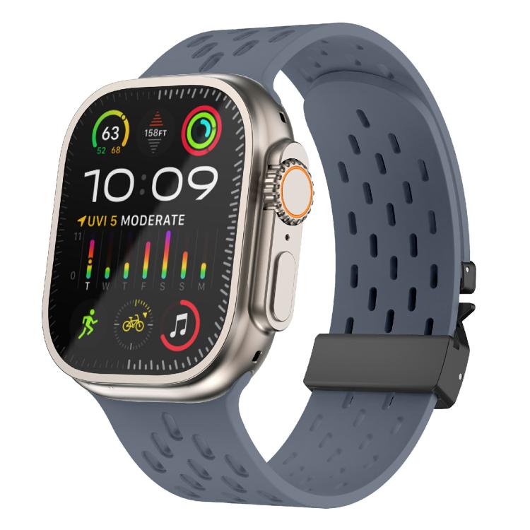 For Apple Watch 42mm / 41mm / 40mm / 38mm Kalebol Mesh Umbrella Buckle Silicone Watch Strap(Blue Grey) - Watch Bands by Kalebol | Online Shopping South Africa | PMC TechLife | Buy Now Pay Later Mobicred