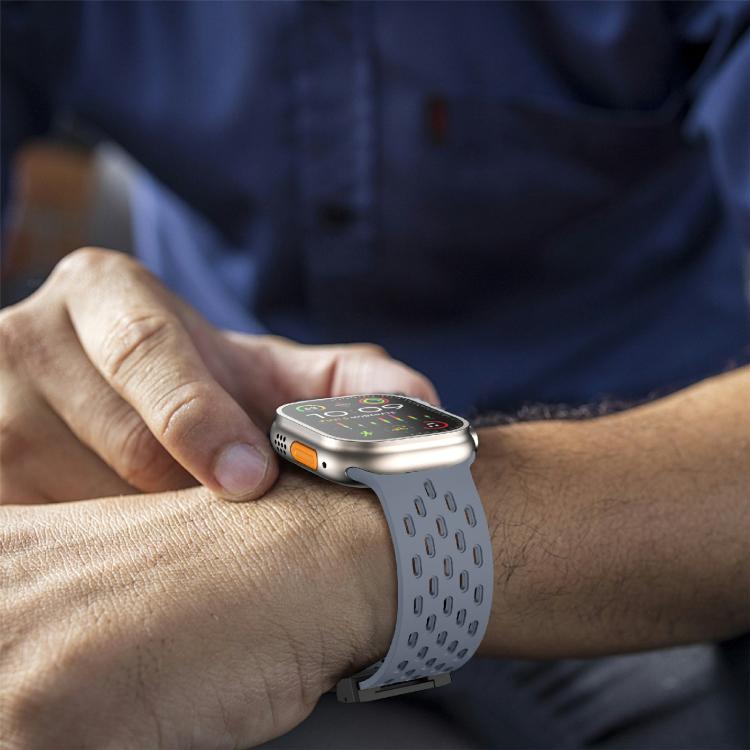 For Apple Watch 42mm / 41mm / 40mm / 38mm Kalebol Mesh Umbrella Buckle Silicone Watch Strap(Blue Grey) - Watch Bands by Kalebol | Online Shopping South Africa | PMC TechLife | Buy Now Pay Later Mobicred