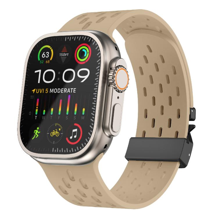 For Apple Watch 42mm / 41mm / 40mm / 38mm Kalebol Mesh Umbrella Buckle Silicone Watch Strap(Milk Tea) - Watch Bands by Kalebol | Online Shopping South Africa | PMC TechLife | Buy Now Pay Later Mobicred
