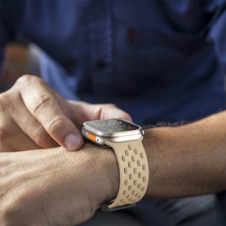 For Apple Watch 42mm / 41mm / 40mm / 38mm Kalebol Mesh Umbrella Buckle Silicone Watch Strap(Milk Tea) - Watch Bands by Kalebol | Online Shopping South Africa | PMC TechLife | Buy Now Pay Later Mobicred