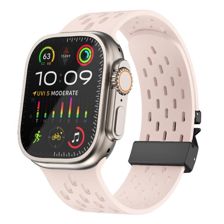 For Apple Watch 42mm / 41mm / 40mm / 38mm Kalebol Mesh Umbrella Buckle Silicone Watch Strap(Sand Pink) - free shipping - PMC TechLife - Order now!