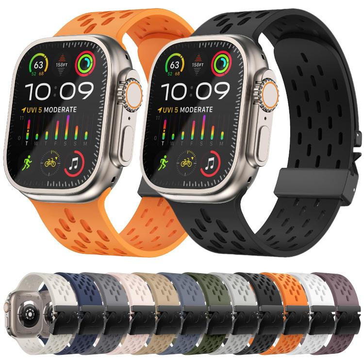 For Apple Watch 46mm / 49mm / 45mm / 44mm Kalebol Mesh Umbrella Buckle Silicone Watch Strap(Orange) - free shipping - PMC TechLife - Order now!