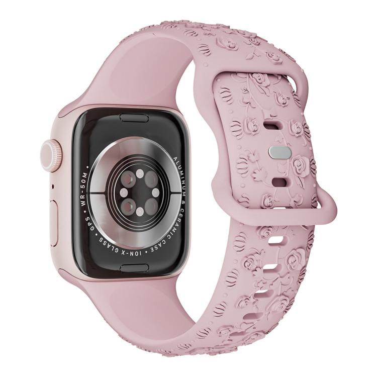 For Apple Watch 46mm / 49mm / 45mm / 44mm Embossed 3D Rose Flower Silicone Watch Band(Sand Pink) - free shipping - PMc TechLife - Order now!