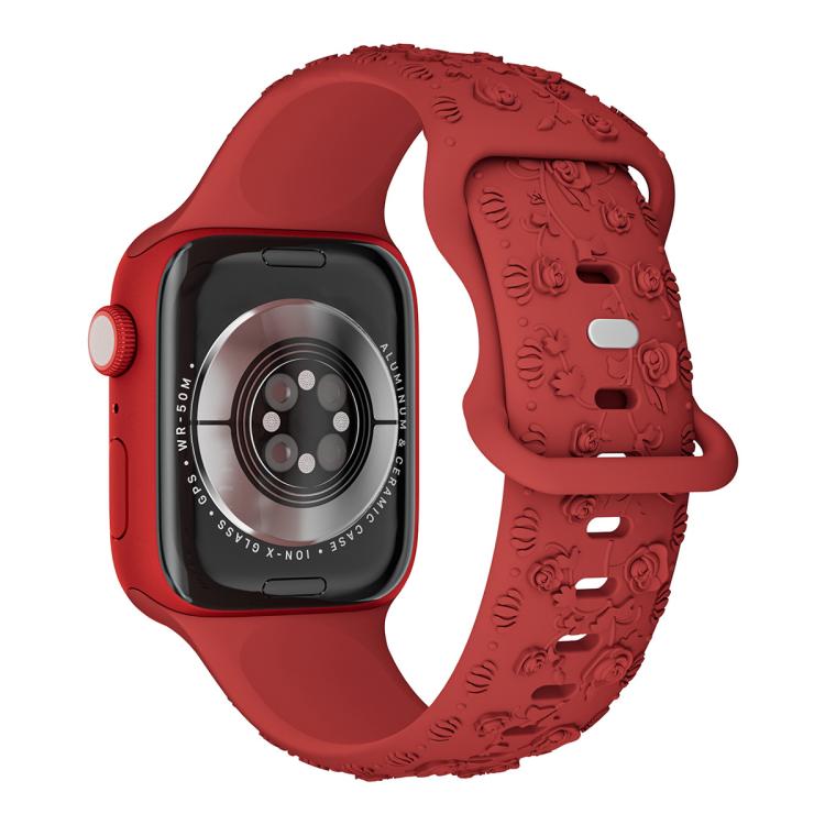 For Apple Watch 46mm / 49mm / 45mm / 44mm Embossed 3D Rose Flower Silicone Watch Band(Red) - free shipping - PMc TechLife - Order now!